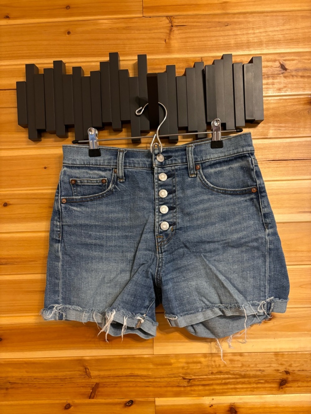 GAP Button-Front Distressed Denim Shorts - Medium Blue